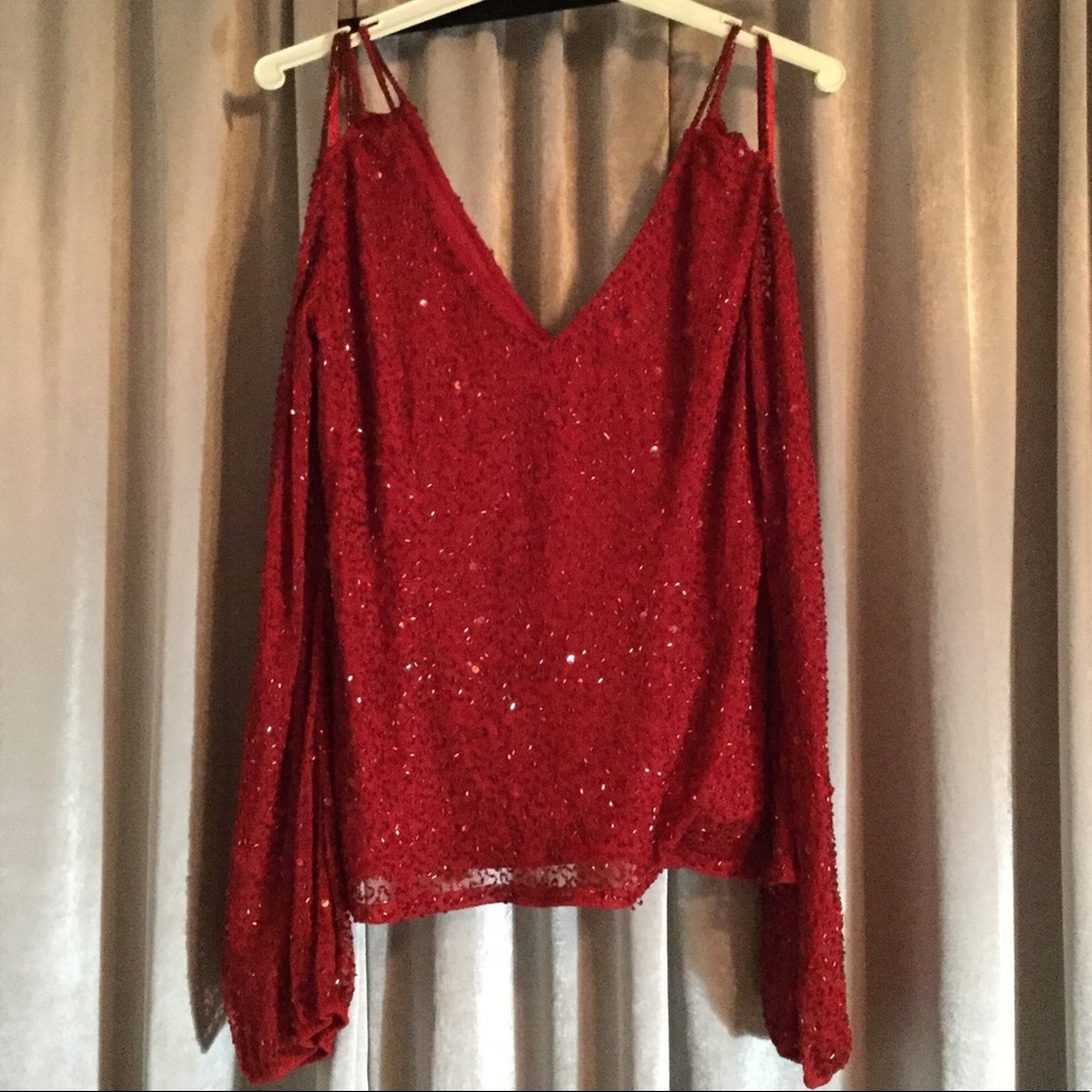 Red beaded blouse
